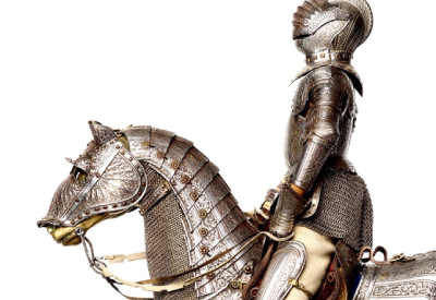 Miniature armour for horseman and horse in the style of circa
